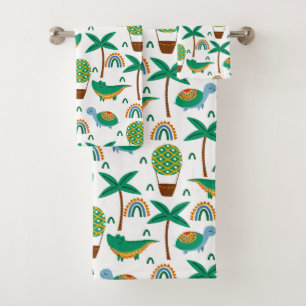 Cute Colourful Turtle Alligator Rainbow Pattern Bath Towel Set