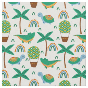 Cute Colourful Turtle Alligator Rainbow Pattern Fabric