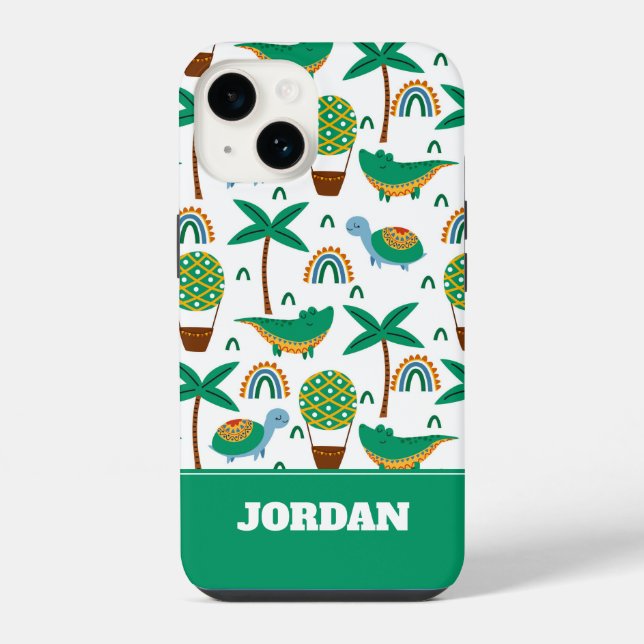 Cute Colourful Turtle Alligator Rainbow Pattern iPhone Case (Back)