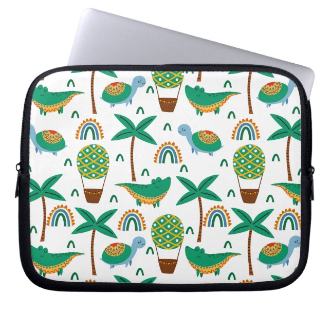 Cute Colourful Turtle Alligator Rainbow Pattern Laptop Sleeve (Front)