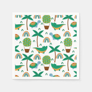 Cute Colourful Turtle Alligator Rainbow Pattern Napkin