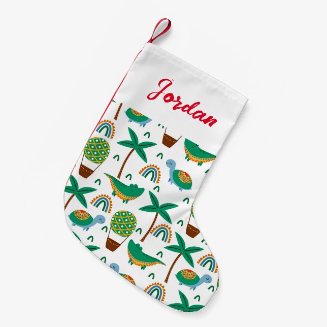 Cute Colourful Turtle Alligator Rainbow Pattern Small Christmas Stocking (Front (Hanging))