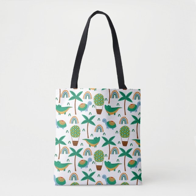 Cute Colourful Turtle Alligator Rainbow Pattern Tote Bag (Front)