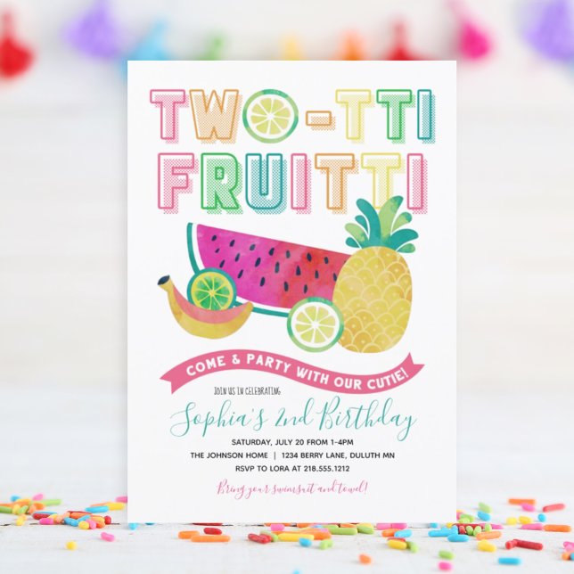 Cute Colourful Twotti Frutti 2nd Birthday Invitation (Creator Uploaded)