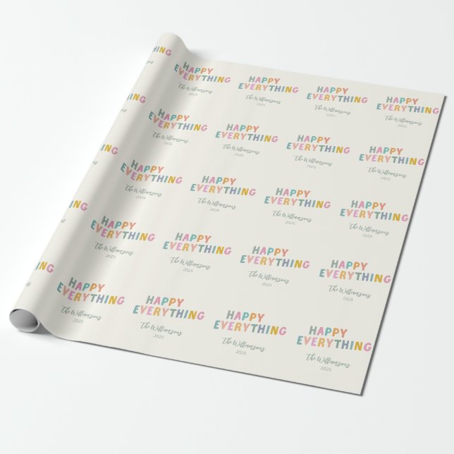 Cute Colourful Typography Happy Everything Custom Wrapping Paper (Unrolled)