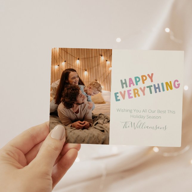 Cute Colourful Typography Happy Everything Photo Holiday Card (Creator Uploaded)