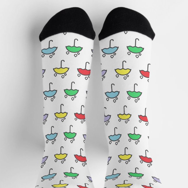 Cute Colourful Umbrellas and Raindrops Pattern Socks (Top)