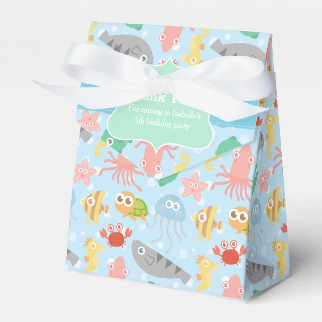 Cute, Colourful Underwater Animals Pattern Favour Box (Front Side)