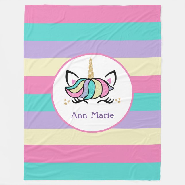 Cute Colourful Unicorn  Fleece Blanket (Front)