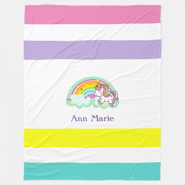 Cute Colourful Unicorn  Fleece Blanket (Front)