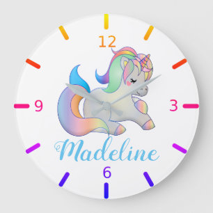 Cute Colourful Unicorn Large Clock