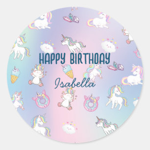 Cute colourful Unicorn pastel Rainbow Doughnuts Classic Round Sticker