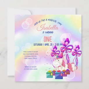 Cute colourful Unicorns Rainbow Birthday party Invitation