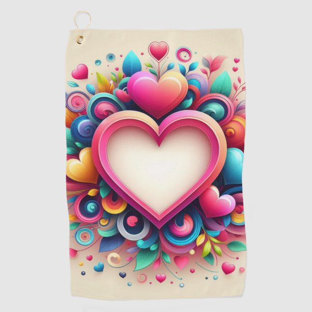 Cute Colourful Valentine's Day heart Golf Towel (Front)