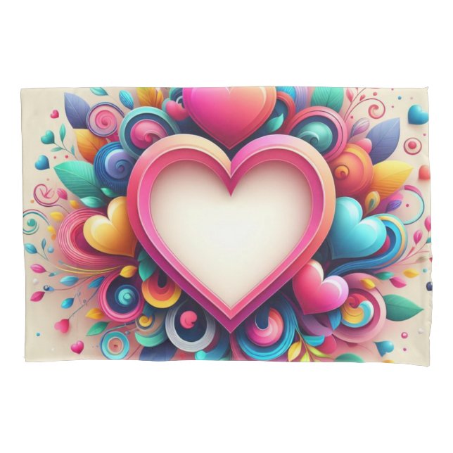 Cute Colourful Valentine's Day heart Pillowcase (Front)