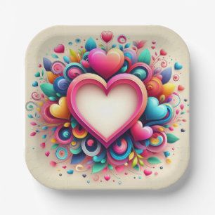 Cute colourful Valentines day  Paper Plate