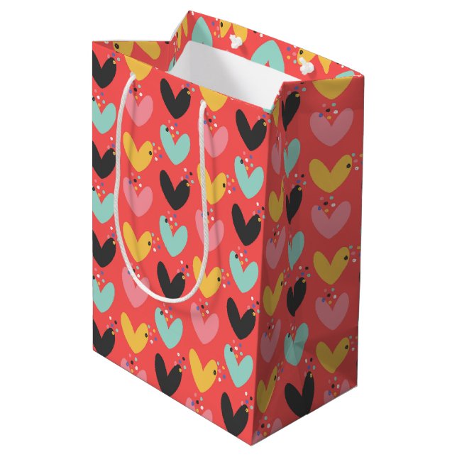 Cute colourful Valentines hearts pattern Medium Gift Bag (Back Angled)