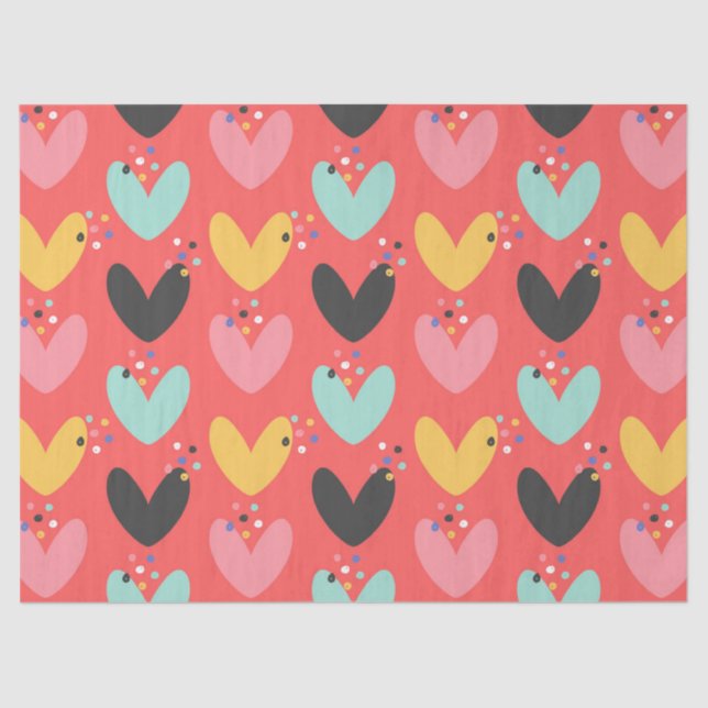 Cute Colourful Valentine's  Hearts Pattern Tissue Paper (Front)