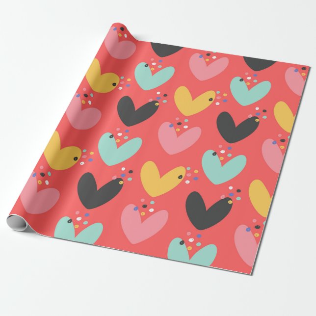 Cute colourful Valentines hearts pattern Wrapping Paper (Unrolled)