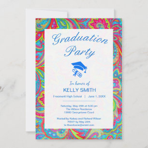 Cute colourful vintage floral graduation party invitation