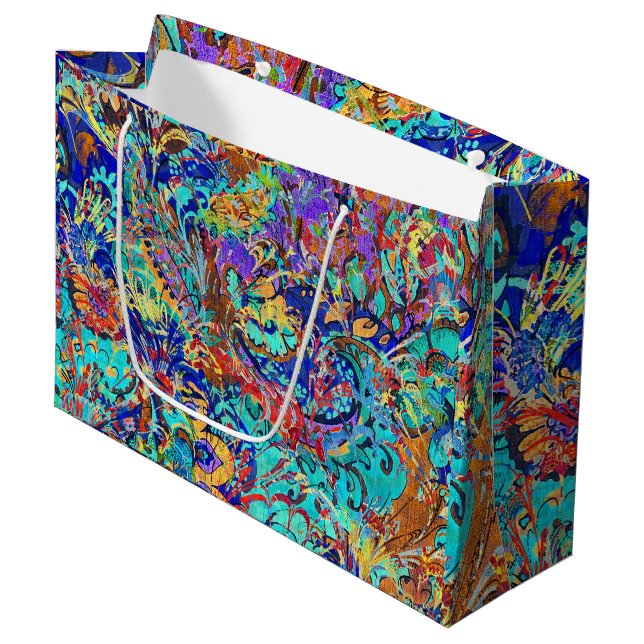Cute colourful vintage floral large gift bag (Front Angled)
