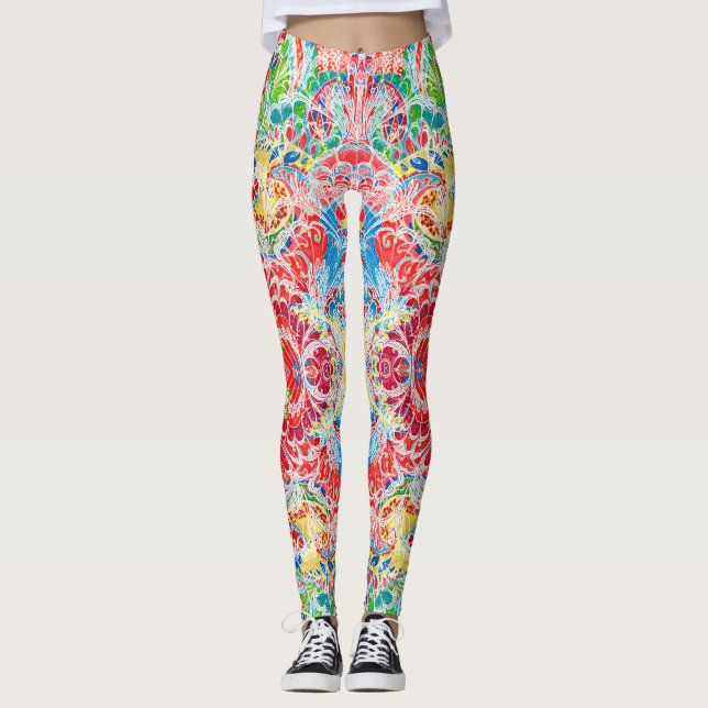 Cute colourful vintage floral leggings (Front)