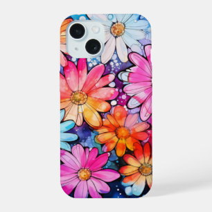 Cute Colourful Vintage Flower Art iPhone 15 Case