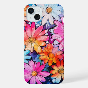 Cute Colourful Vintage Flower Art iPhone 15 Plus Case