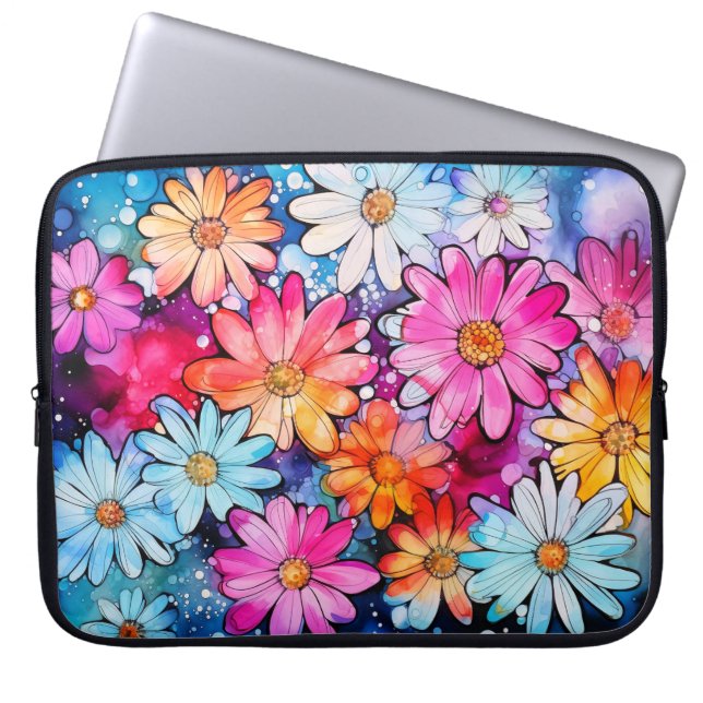 Cute Colourful Vintage Flower Art Laptop Sleeve (Front)
