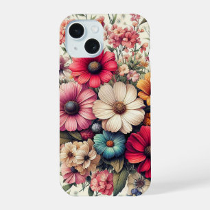 Cute Colourful Vintage Flower Collage iPhone 15 Case