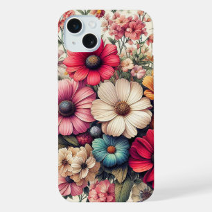 Cute Colourful Vintage Flower Collage iPhone 15 Plus Case