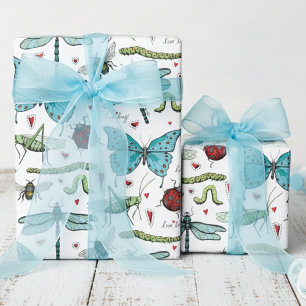 Cute Colourful Vintage Love Bug Insects Wrapping Paper