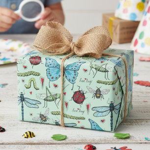 Cute Colourful Vintage Love Bug Insects Wrapping Paper