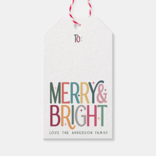 Cute Colourful Vintage Merry and Bright Holiday Gift Tags