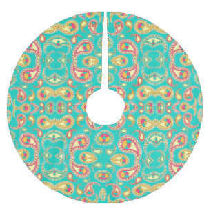 Cute colourful vintage paisley pattern brushed polyester tree skirt