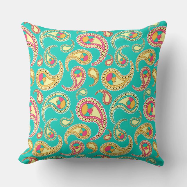 Cute colourful vintage paisley pattern cushion (Front)