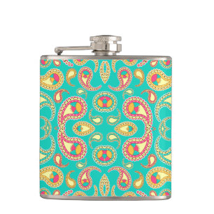 Cute colourful vintage paisley pattern hip flask