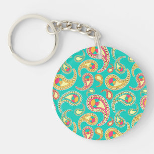 Cute colourful vintage paisley pattern key ring