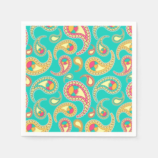 Cute colourful vintage paisley pattern napkin (Front)
