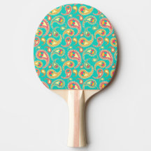 Cute colourful vintage paisley pattern ping pong paddle