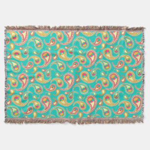 Cute colourful vintage paisley pattern throw blanket