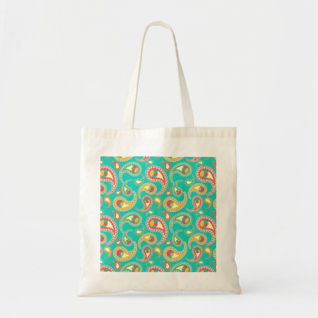 Cute colourful vintage paisley pattern tote bag (Front)
