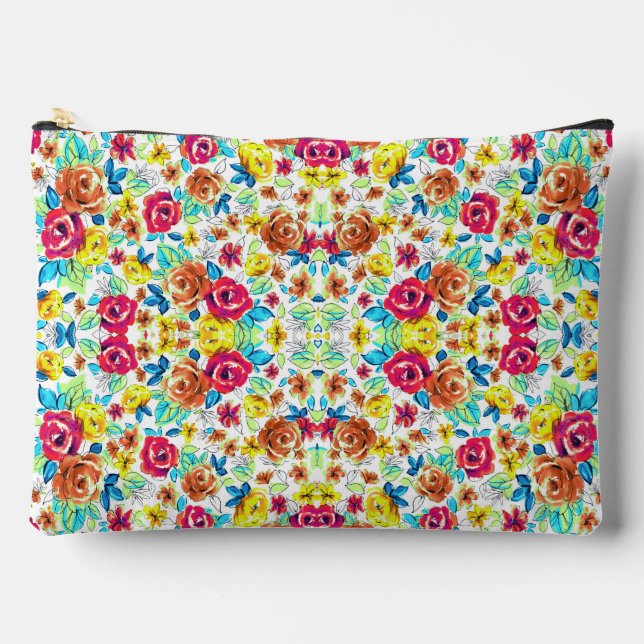 Cute colourful vintage roses patterns accessory pouch (Front)