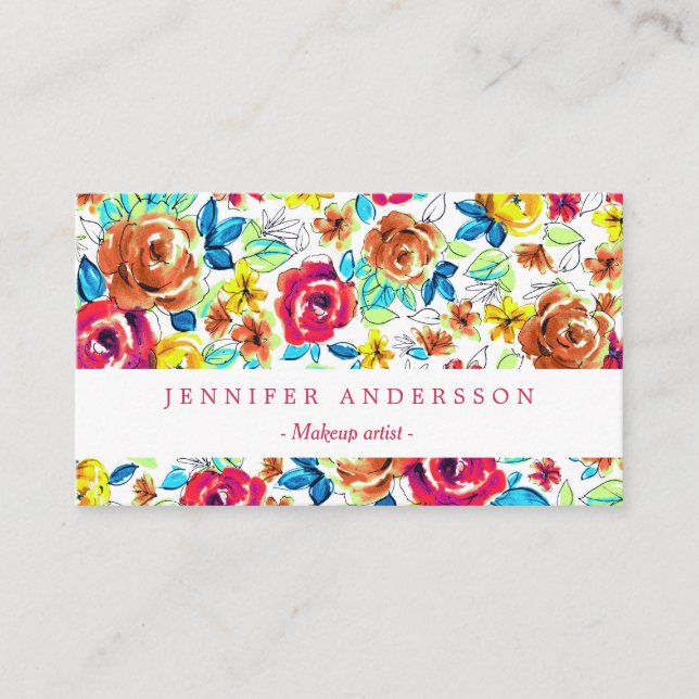 Cute colourful vintage roses patterns business card (Front)