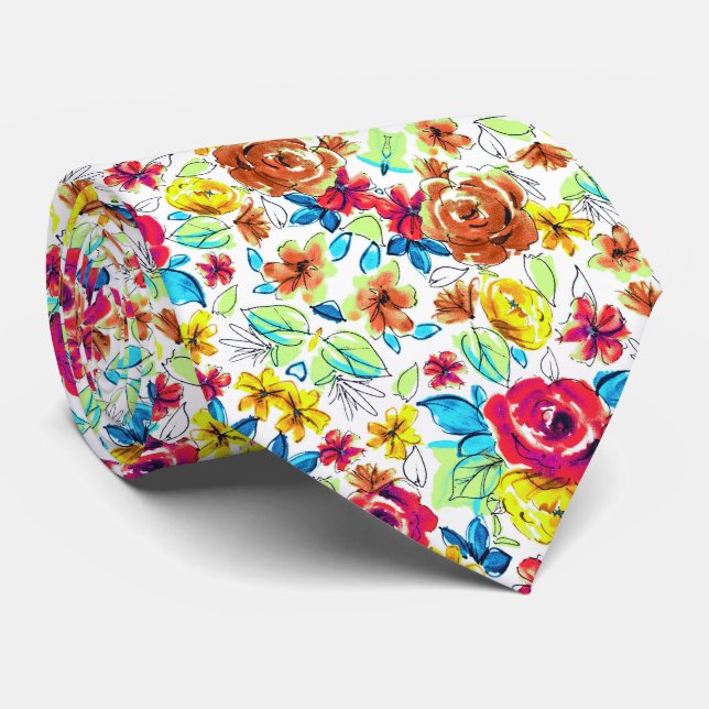 Cute colourful vintage roses patterns tie (Rolled)