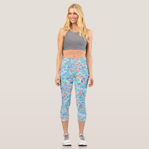 Cute colourful vintage swirl flowers capri leggings