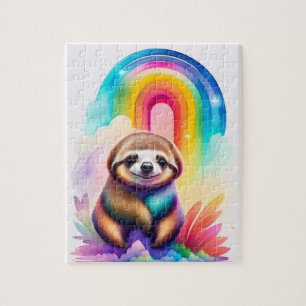Cute Colourful Watercolor Baby Sloth  Jigsaw Puzzle