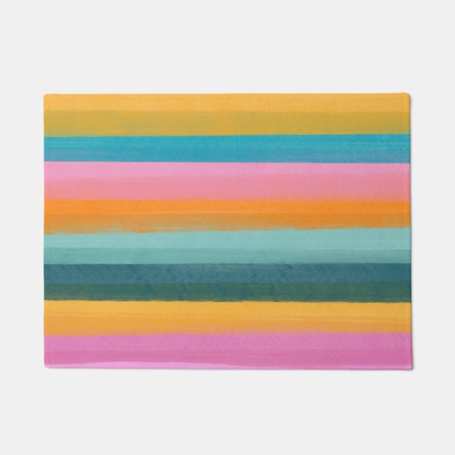 Cute Colourful Watercolor Brush Stroke Stripes Doormat (Front)