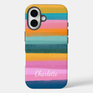 Cute Colourful Watercolor Brush Stroke Stripes Nam iPhone 16 Case