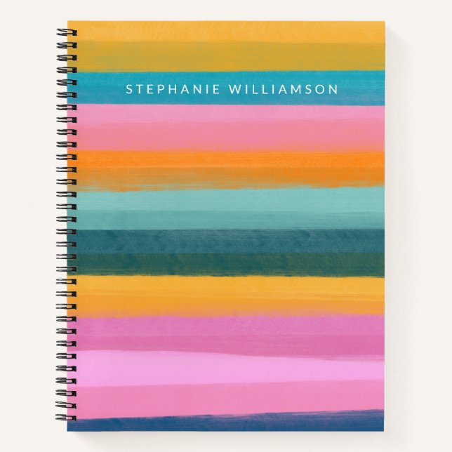 Cute Colourful Watercolor Brush Stroke Stripes Notebook (Front)